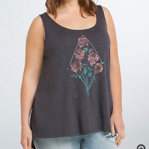 Torrid Distressed Floral Hi Low Tank Top Gray